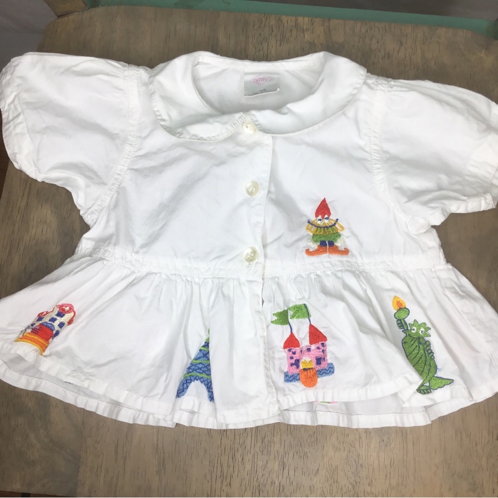 Oilily Baby Girl White Dress Size 68 (6 months US) Embroidered Cotton India